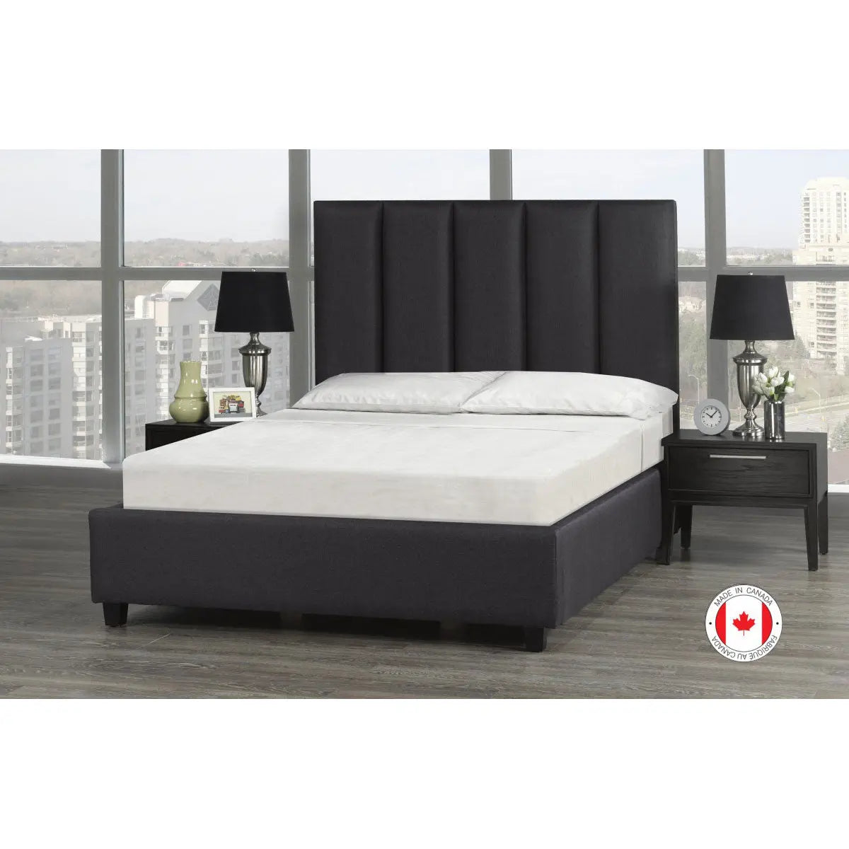 Sapphire Queen Platform Bed in Dark Grey Brassex