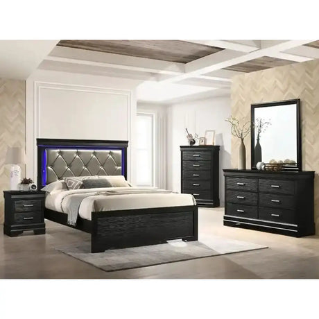 Brooklyn LED Bedroom Set in Black Galaxy