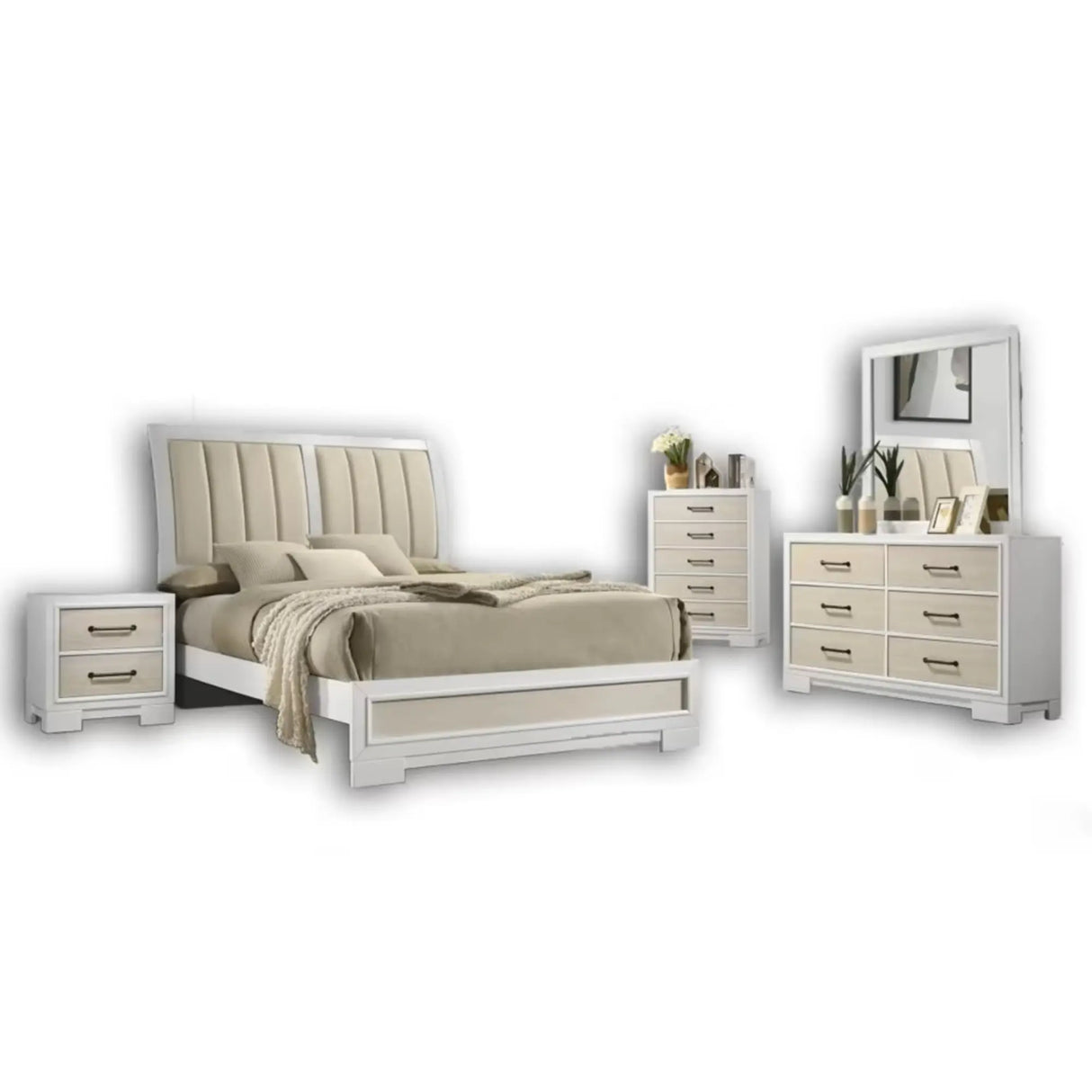 Flora Bedroom Set in White Brassex