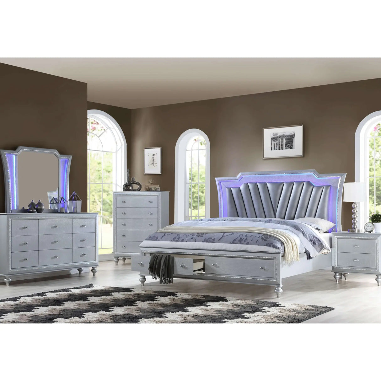Crystal Bedroom Set in Grey Galaxy