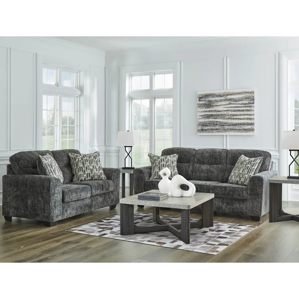 Ashley Lonoke Sofa Set in Gunmetal Signature Design by Ashley