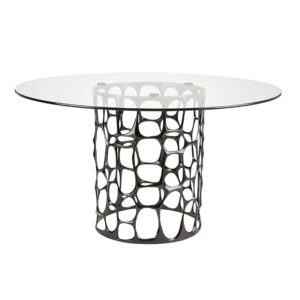 Mario Round Glass Dining Table With Black Base