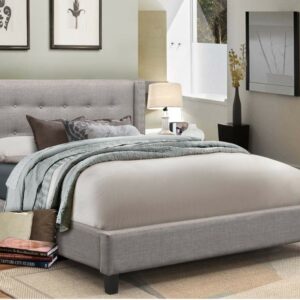 Grey Queen Fabric Bed with Nailhead Detail