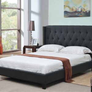 Charcoal Fabric Bed with Nailhead Detail