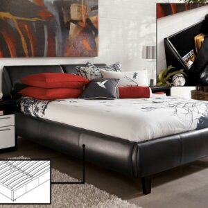 Black Leatherette Queen Bed with Storage Headrest