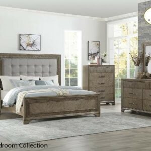 Light Oak Queen Bed With Tufted Headboard 1605-1