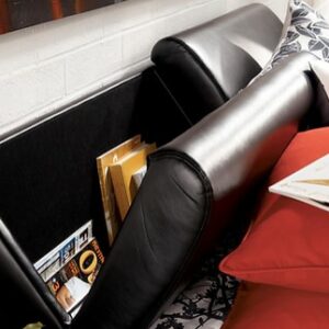 Black Leatherette Queen Bed with Storage Headrest