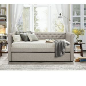 Grey Tufted Day Bed With Trundle