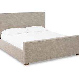Ashley Neutral Brown Upholstered Linen Queen Bed