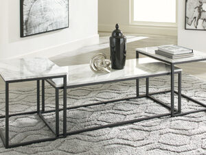 Ashley Black and Carrerra Marble Nesting Coffee Table Set