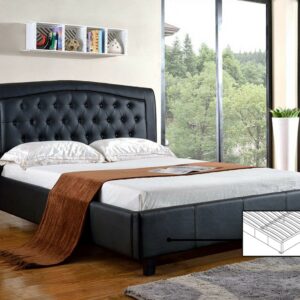 Tufted Black Leather Queen Bed