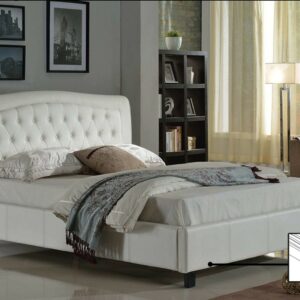Tufted White Leather Queen Bed