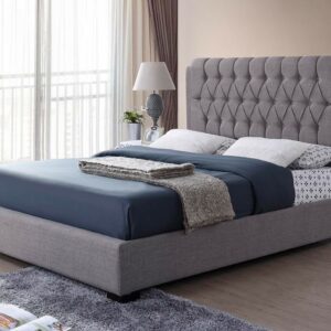 Tufted Grey Fabric Queen Bed