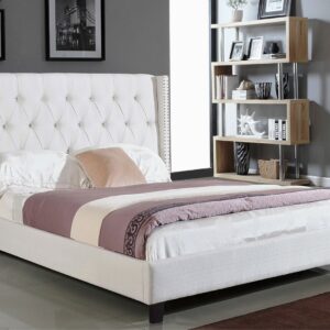 Ivory Fabric King Bed with Nailhead Detail