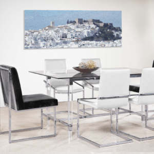 7 Pcs Glass Dining Table with Lyrica Chairs